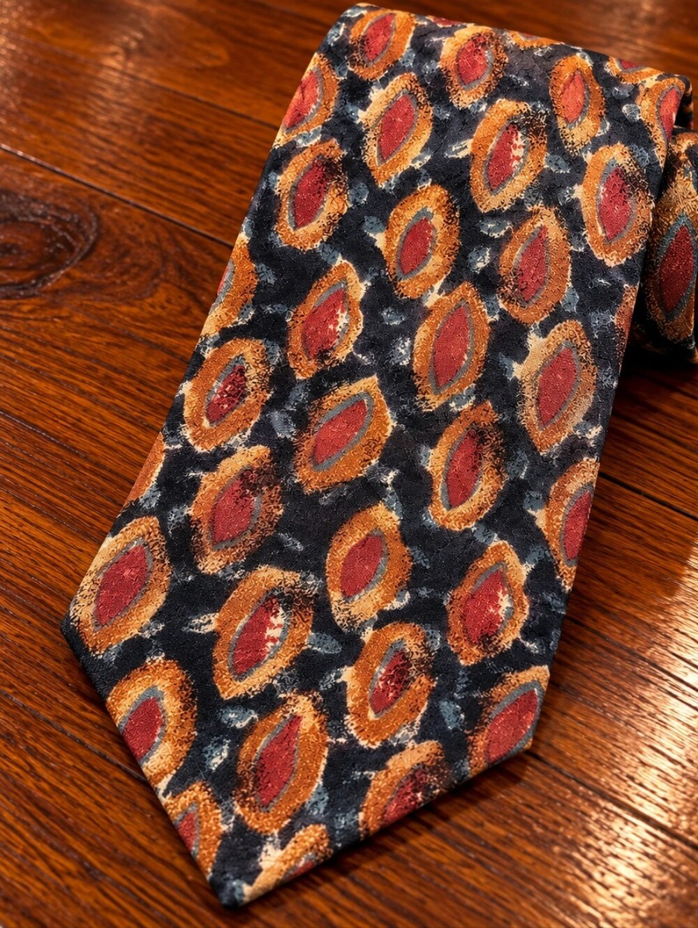 RENO 100%Micro Polyester Abstract Paisley Blue Red Bronze Mens Necktie F…